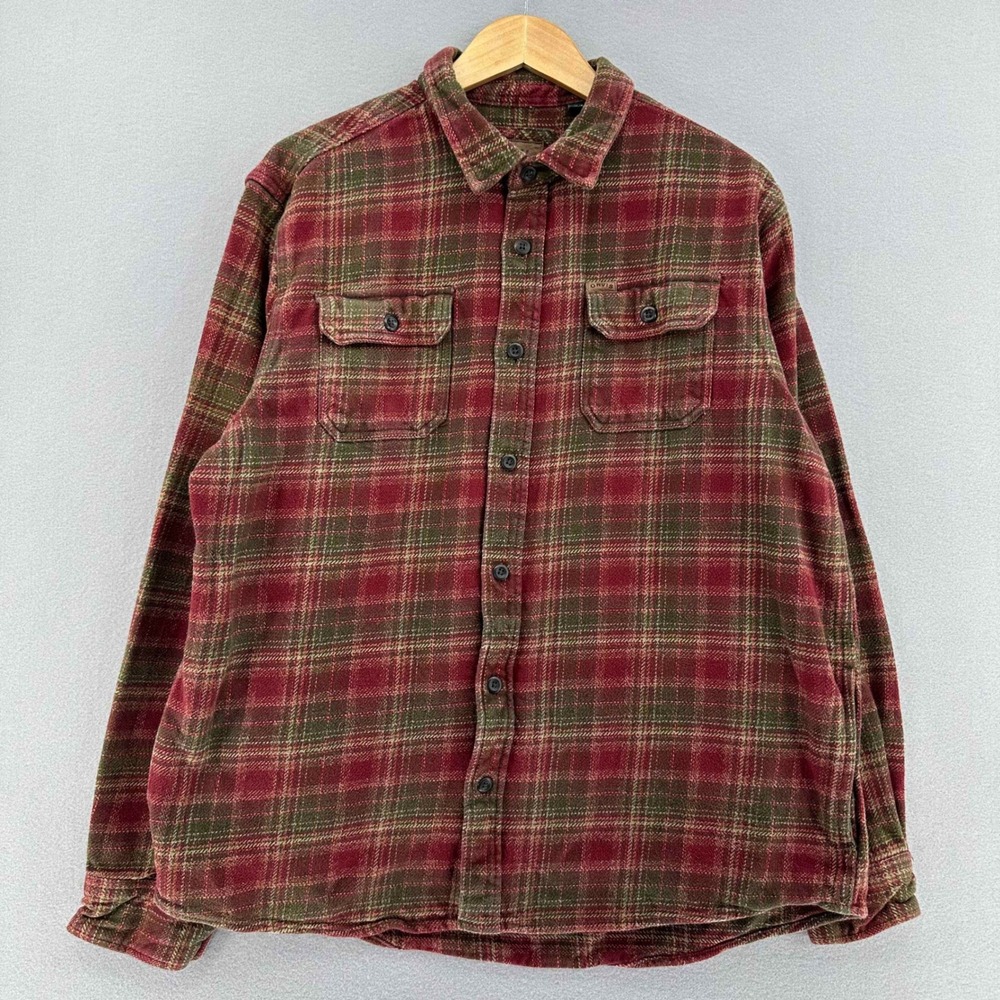 Orvis Heavyweight Red Green Plaid Flannel Button Up Shirt Jacket‎ Pockets XL - Picture 2 of 10